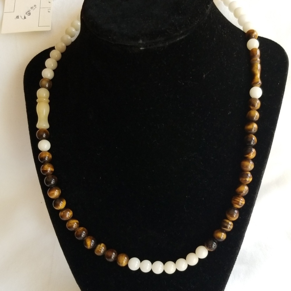 Tiger Eye and White Jade stone necklace